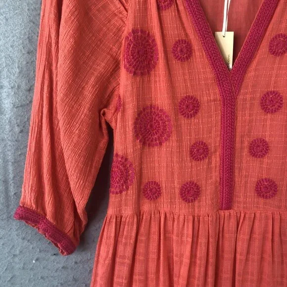 Uncle Frank Dress Womens XS Orange Pink Many Medallions Boho Embroidered NWT - Picture 13 of 16